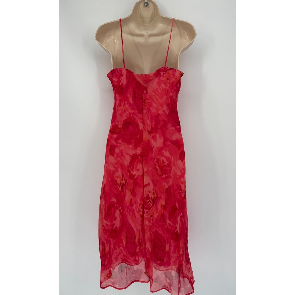 Vintage Y2K Red Floral Sheer Slip Dress Cowl Neck Spaghetti Straps Midi Fairy - Picture 4 of 9